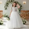 Vestido Longo Formal Europeu e Americano para Meninas com Babados, Vestido Princesa de Manga Curta, Vestido para Daminha de Casamento, Traje de Performance para Apresentadora