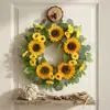 Corona de Girasol de Primavera Transfronteriza para Pared, Círculo de Rama Seca y Vid de Estilo Natural para Colgar en la Puerta, Decoración Artificial para Colgar en el Patio del Centro Comercial
