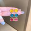 Nuevos pendientes largos de estilo chino con aguja plateada, estilo palacio, con colores geométricos a juego, con forma cuadrada y dopamina.