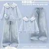Nuevo conjunto de moda primavera y otoño para niños medianos y grandes: un conjunto de dos piezas que incluye un top de manga larga con cuello marinero y elegantes pantalones vaqueros