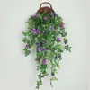 Cesta colgante de pared con rosas artificiales, decoración de enredadera de flores falsas para pared interior de sala de estar, colgante de pared de rosa de esquina de enredadera de plástico colgante
