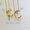 Collar de Hielo y Luna para Mujer, Patrón de Rombos Tachonado con Diamantes, Inspirado en Chanel, Chapado en Oro Rosa de 18K, Cadena de Suéter Coco Pequeña Frijol Dorado de Lujo Ligero