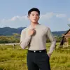 Nova polo popular sem costura de seda gelada, nova roupa masculina de manga comprida, camisa de manga comprida sem costura, casual de negócios, secagem rápida