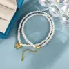 Colar de pérolas Shijia para mulheres, corrente para clavícula de contas de vidro imitando pérolas com design de borboleta, joia de luxo leve nicho de alta qualidade para mulheres