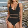 Bikini de una pieza nuevo europeo y americano Moda Sexy Ajustado Color Sólido Traje de baño para mujer Comercio exterior transfronterizo Ropa de baño Amazon
