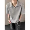 Camisa Polo com Padrão Espinha de Peixe Manga Curta Masculina Verão Estilo Chanel Texturizada Resistente Camiseta Estilo Americano Com Rebite Comprimento Médio Peça de Roupa Externa Camisa