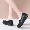 Zapatos de Enfermera en Stock para Mujer, Otoño, Suela Blanda, Transpirables, Antideslizantes, Cuero Genuino, Negros, Zapatos de Trabajo Médicos, Comercio Exterior Transfronterizo, Dropshipping de Una Pieza