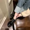 Versión de Piel de Vaca de Estilo Retro Hepburn con Suela Gruesa de Tacón Grueso Mocasines Bordados, Zapatos de Piel Genuina para Mujer de Primavera y Otoño
