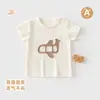 Top camiseta de verão infantil de manga curta, algodão puro, Classe A, fino e respirável, com estampa de urso e bolota, adequado para passeios do bebê como peça de base