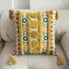 Funda de almohada de lino estampada con borlas estilo bohemio, estilo étnico, cojín decorativo para respaldo de sofá de casa de huéspedes, mesita de noche de dormitorio