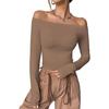 Tops de Moda Europea y Americana Transfronteriza para Mujer, Camisetas de Mujer, Sexy Jersey de Punto de Un Hombro de Manga Larga para Mujer, de Alta Gama