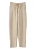 Pantalones Casuales de Punto Grueso de Lana Pura para Mujer, Otoño e Invierno 2025, Color Sólido con Costura Central y Bolsillos, Pantalones Largos de Corte Ajustado