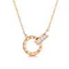 Colar Duplo Anel Prata S925 Quente Transfronteiriço Feminino Europeu e Americano Simples Pingente Duplo Círculo Corrente Clavícula Mao Ma Xun Joias