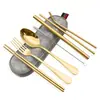 Set Portátil de 7 Piezas para Mesa Acero Inoxidable 304 Cuchillo Tenedor Cuchara Palillos Popote Set de Cubiertos para Exteriores Para Venta al por Mayor en Amazon