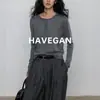 Cárdigan de punto con cuello redondo y manga larga para mujer, estilo Havegan/Otoño, prenda exterior fina, top holgado estilo 'Old Money' perezoso