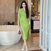 Moda Otoñal 2026 Ropa para Mujer, Elegante Estilo de Oficina Cuello de Solapa Doble Botonadura Ajustado al Cuerpo Vestido Bodycon 50562