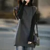 Colete Tricotado de Lã Pura com Gola Alta Meia e Borda Enrolada, Sem Mangas, Cor Pura, Camada Longa na Cintura para Mulheres, Novo Outono e Inverno 2025