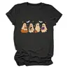 T-shirt feminina europeia fofa e divertida da Amazon, com quatro fantasmas, morcegos, estrelas, livro, gola redonda e manga curta