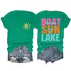 Barco Sol Lago Olas Amazon Ebay Sitio Independiente Moda Casual Elegante Mujer Cuello Redondo Mangas Cortas