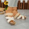 Sandalias Casuales de Talla Grande Transfronterizas para Mujer Verano 2025 Nuevo Fondo Plano Grueso Tejido Cruzado Color Sólido Sandalias