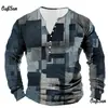 Camiseta de Manga Larga a Cuadros Retro para Hombre Top Gráfico a Cuadros Camiseta de Manga Larga Impresa en 3D Talla Grande Camisa Henley Superior para Hombre