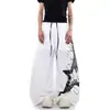 Calça de paraquedista curva 76STREET com estampa de letras punk americana para homens e mulheres, secagem rápida, fina, modelagem solta, calça casual