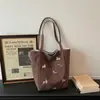 Bolsa de Compras de Lona con Bordado de Poni Dopamina de Colores, Doble Cara, Bolso de Hombro de Moda Rayado Versátil Casual para Verano