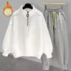 Traje Casual para Hombre, Traje de Dos Piezas para Hombre, Estilo Otoño e Invierno, Sudadera Trendy Juvenil de Cuello Semi-Alto de Manga Larga con Corte Holgado