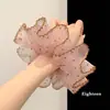 Goma de pelo de malla rosa con lunares estilo coreano de verano para mujer, Suave scrunchie de encaje con un toque de alta gama, Accesorio para el cabello