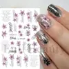 Adesivos de Unhas Artísticas Novos Transfronteiriços Flor de Lírio Rosa Roxo Tinta Preta e Branca Flor Prata Glitter Caligrafia Inglesa Adesivos de Unhas Adesivos