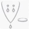 Conjunto de Joias Flash Diamond Cravejado com Cristais de Diamante Completos Gota Conjunto de Colar e Brincos Brincos de Mulher Pulseira Conjunto de Três Peças