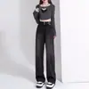 Calça Jeans Feminina de Perna Larga Estreita Forrada com Fleece Outono Inverno 2024 Nova Primavera Cintura Alta Solta Retrô Perna Reta Curta