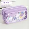 Estojo Transparente Destacável Personalizado, Material Escolar Multifuncional de Alto Padrão, Caixa Essencial de Lápis