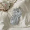 Meia com Laço Menina Verão Fina Doce Borda Enrolada Meias Curtas de Cachorro Respiráveis Fofas Desenho Animado Versátil Meias Curtas Menina