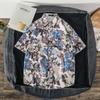 Camisa Floral Versátil para Vacaciones en la Playa para Hombre de Manga Corta Ins Atractivo Estilo Hawaiano Retro Holgada Camisa Chaqueta de Playa