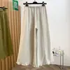 Pantalones Casuales de Pierna Ancha Cortos de Algodón Lino de Cintura Alta para Mujer con Cordón de Encaje Corbata Volante Oreja de Madera Pantalones Globo Pantalones Casuales