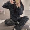 Pijama de solapa para mujer de comercio exterior transfronterizo, primavera y otoño, manga larga, pantalones, puntos negros, chica de dibujos animados, ropa de casa, venta al por mayor, lindo