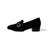 Zapatos de Moda Loafers de Velour Mate Súper Suave para Primavera/Otoño 2026 con Hebilla Cuadrada Punta Cuadrada Tacón Bajo Grueso Slip-on Estilo Perezoso