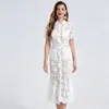Comercio Exterior TK Transfronterizo Verano Alta Gama Soluble en Agua Encaje Cuello de Camisa Vestido de Cintura Alta Ajustado Falda de Cola de Pez