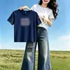 Camiseta de Verão Nova de Manga Curta, Corte Regular, Estilo Ins, Nicho Transfronteiriço para Mulheres, Camisa Básica Casual Moda Coreana