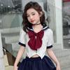 Vestido de Verano de Dos Piezas a Cuadros Estilo Academia Transfronteriza para Niñas, Estilo Nuevo, Falda Plisada Elegante para Bebé Niña, Cuello Azul Marino para Niño