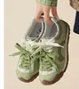 2026 Primavera/Outono Novo Fresco Verde Maçã Solado Macio Feminino De Xun Sapatos Leves Respiráveis Versáteis Solado Grosso Aumento de Altura Sapatos Esportivos
