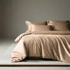 Juego de Cama de Cuatro Piezas de Color Puro de Algodón Egipcio de Fibra Larga 100% Algodón Puro 500 Hilos Doble Capa de Lujo Ligero Sábana Funda Nórdica