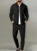 Conjunto esportivo casual masculino europeu transfronteiriço, conjunto de duas peças com cardigã de gola reversa e calça comprida para primavera e outono, roupas masculinas da moda