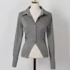 Moda feminina para comércio exterior, novo estilo coreano Dongdaemun, elegante e justo ao corpo, acentua a silhueta, gola polo, acinturado, versátil, estilo OL, mangas compridas