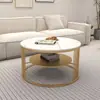 Nuevo modelo 2026, mesa de centro de mármol de lujo ligero, sala de estar, mesa de té de metal de doble capa, diseño simple, adecuada para apartamentos pequeños, hierro forjado, mesa de centro de moda