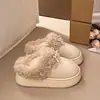 Pantuflas de Algodón con Lazo y Suela Gruesa, Nuevo Estilo Invierno 2026, Venta al por Mayor, Forradas de Felpa, Cálidas, de Peluche, Moda para la Nieve, Pantuflas Peludas