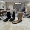 Botas Slip-On Quadradas de Verão da Moda com Aumento Oculto de Altura e Zíper Traseiro, Botas de Cano Curto Romanas Estilo Francês
