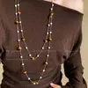 Collar de Piedra Ojo de Tigre Vintage Cadena para Suéter Melard Retro Joyería de Lujo Ligero Accesorios de Alta Gama