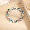 Pulseira Romântica de Coração de Amor Exquisita de Cruzamento Europeu e Americano, Pulseira Colorida de Zircônia em Formato de Coração de Amor de Luxo Leve da Moda, Venda Direta do Fabricante